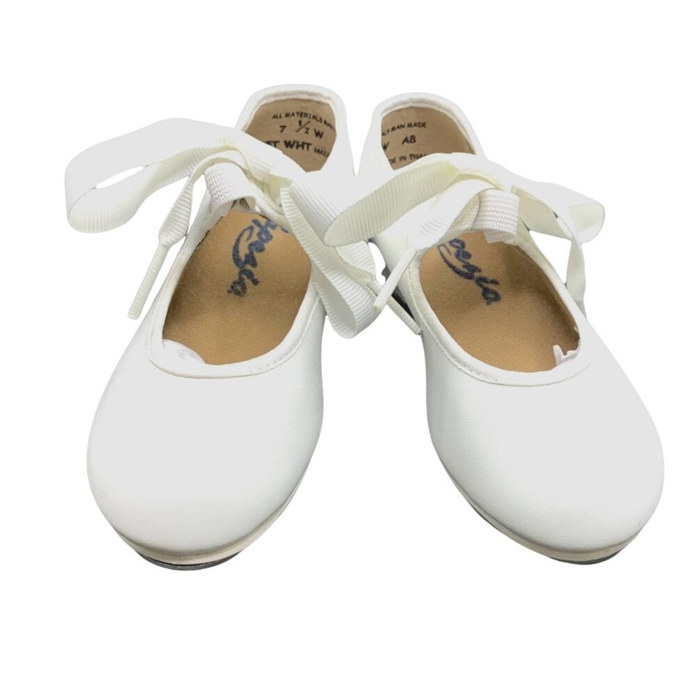 Capezio Jr. Tyette 625 White Tap Shoes Tie Bow Dance New Recital Performance - Picture 4 of 7